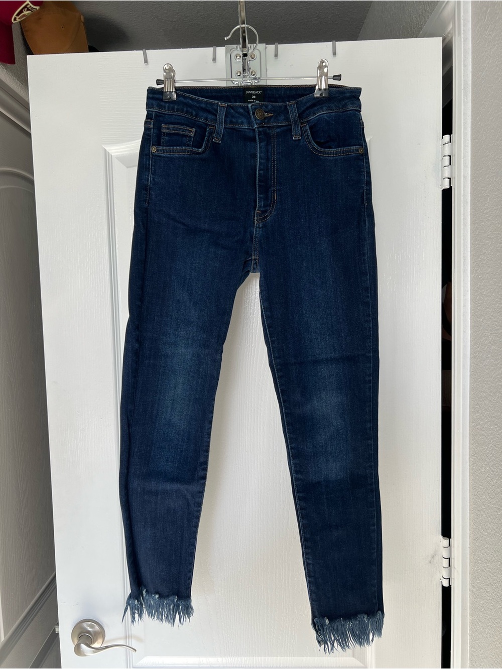 Just Black Dark Blue Skinny Jeans with Frayed Hem
